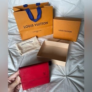 Authentic vintage Louis Vuitton Red Elise Epi Leather Trifold Compact Wallet